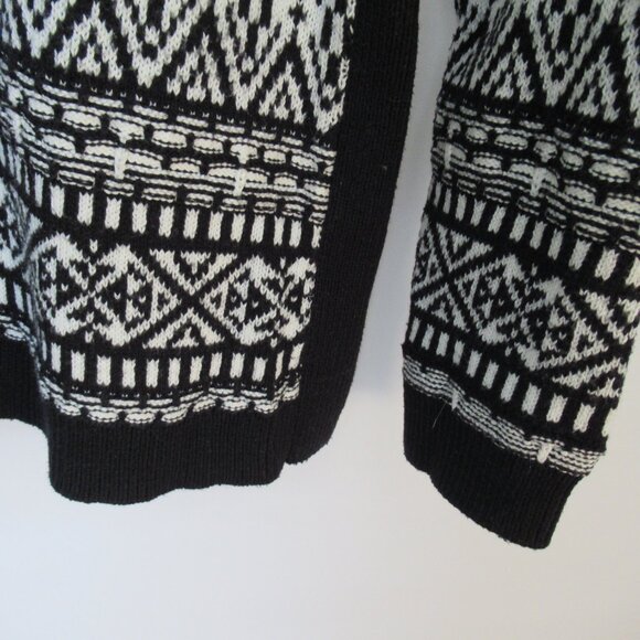 Talbots black white Fair Isle crew neck long sleeve sweater *Sz MP* - Picture 3 of 4